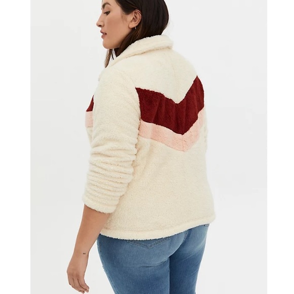 Red Chevron Stripe Faux Fur Zip Jacket - Picture 6 of 8